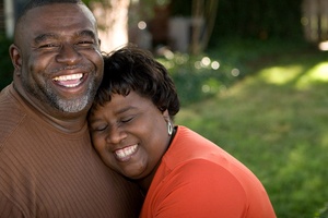 happy couple outside