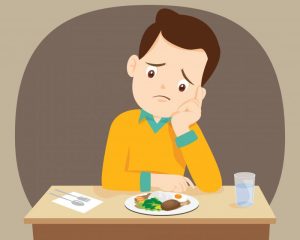 man not enjoying food illustration